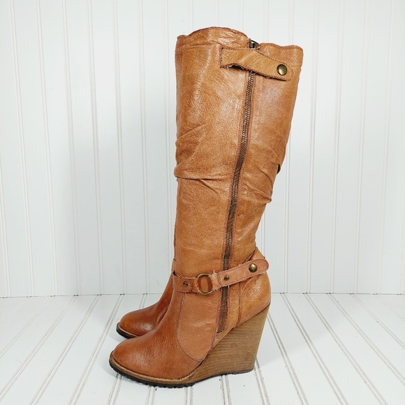 Bakers Shoes Bakers Bradford Tan Leather Knee High Wedge Heel Boots